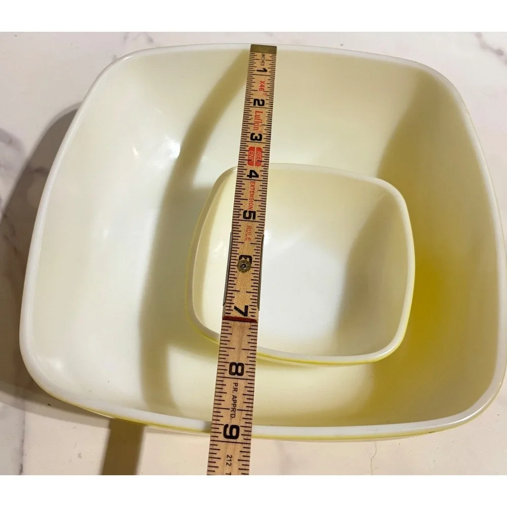 Vintage Pyrex Yellow Square Mixing Bowls Set of 2 Milk Glass MCM